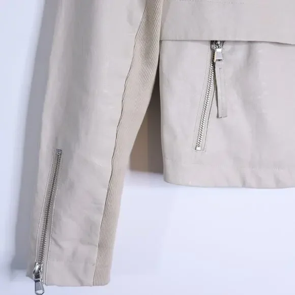 BY ANTHROPOLOGIE Marcail Faux Leather Anorak Jacket Beige Long Sleeve Women's S